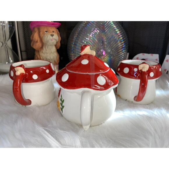 Potter’s Studio 3 Piece Enchanted Forest Mushroom Teapot And Two Mugs - Picture 4 of 9